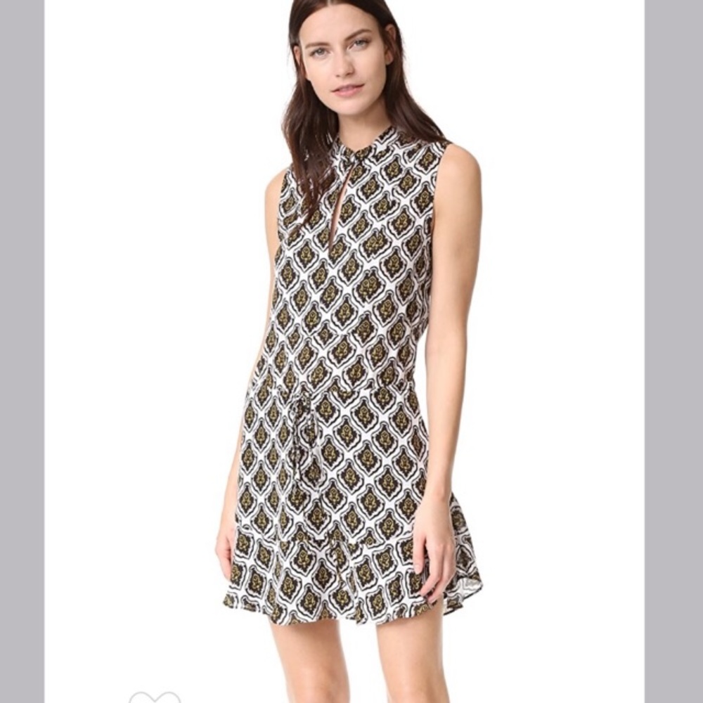 A.L.C. Calder Damask Print Silk Drawstring Silk Dress
